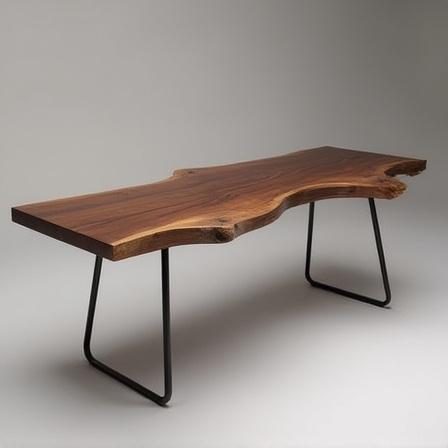 Close up of a live edge walnut desk