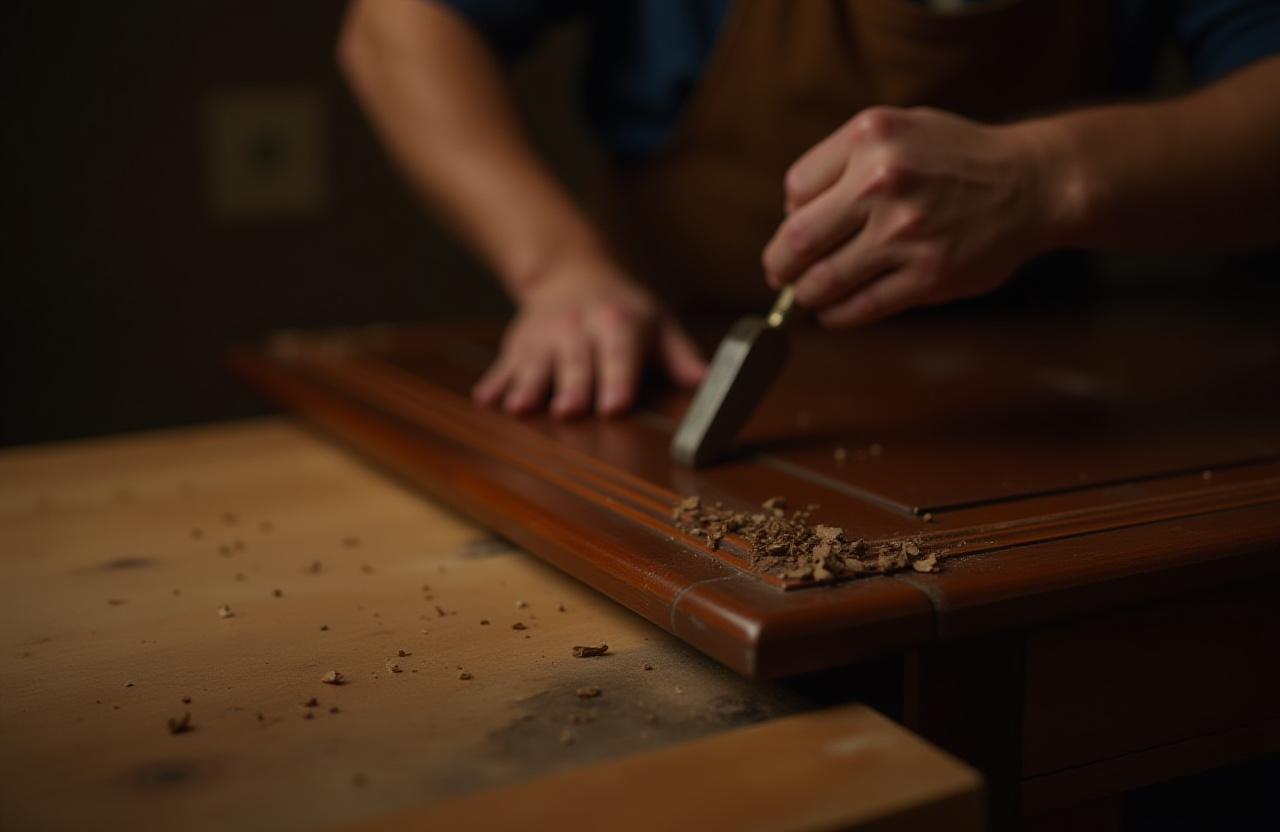 Artisan working on a 19th-century mahogany desk