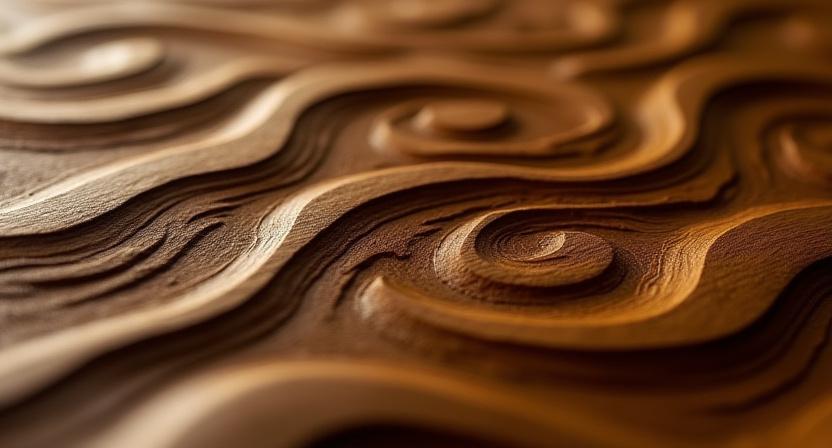 Wall-mounted abstract wood art installation